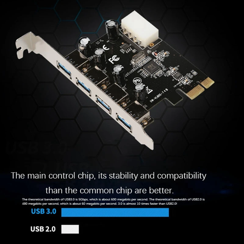Плата расширения Pci Express с 4 портами USB 3 0 Pci-E Pcie скорость 5 Гбит/с для настольного ПК