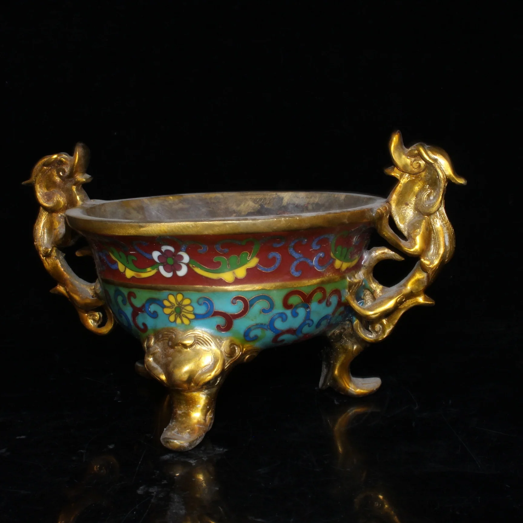 

China Old Beijing Old Goods Seiko Pure Copper Cloisonne Ssangyong Incense Burner