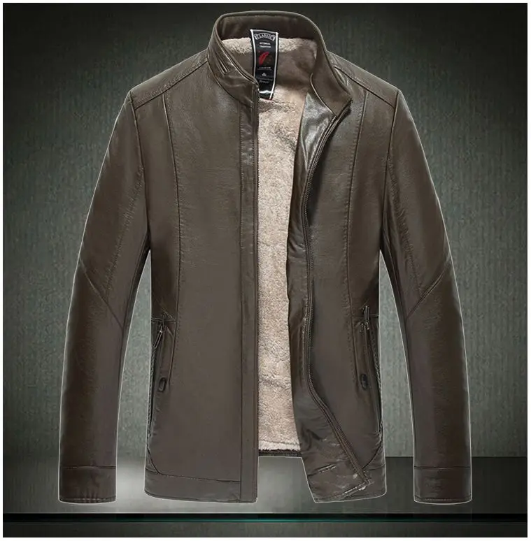 Dark Brown MOGU New Winter Fashion Leather Jacket Men L-7XL Thick Suede Solid Leather Jacket Casual Faux Fur Coat - Цвет: Dark Brown