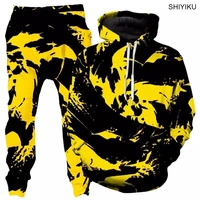 shiyiku fashion 3d hoodies suits mens sweatshirt joggers funny harajuku print set fall winter unisex tracksuit clothes pant