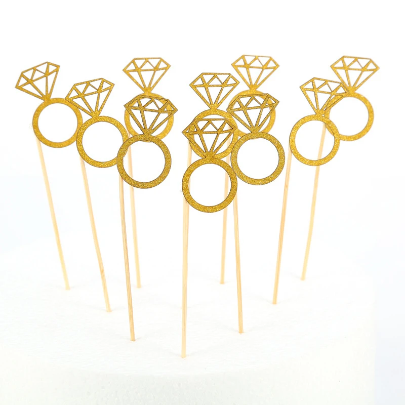 10 шт./компл. Золотое блестящее кольцо с бриллиантами топпер для капкейка
