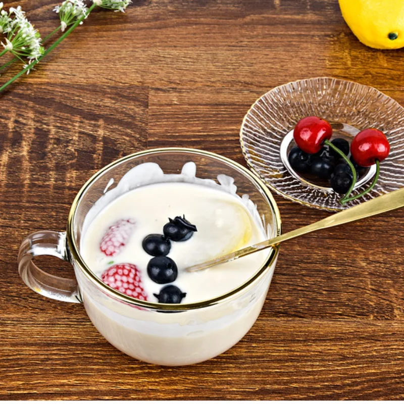 

500ml Heat Resistant Dessert Breakfast Milk Cup Glass Mugs With Spoon Transparent Glass Coffee Tea Drinks Handle Drinkware