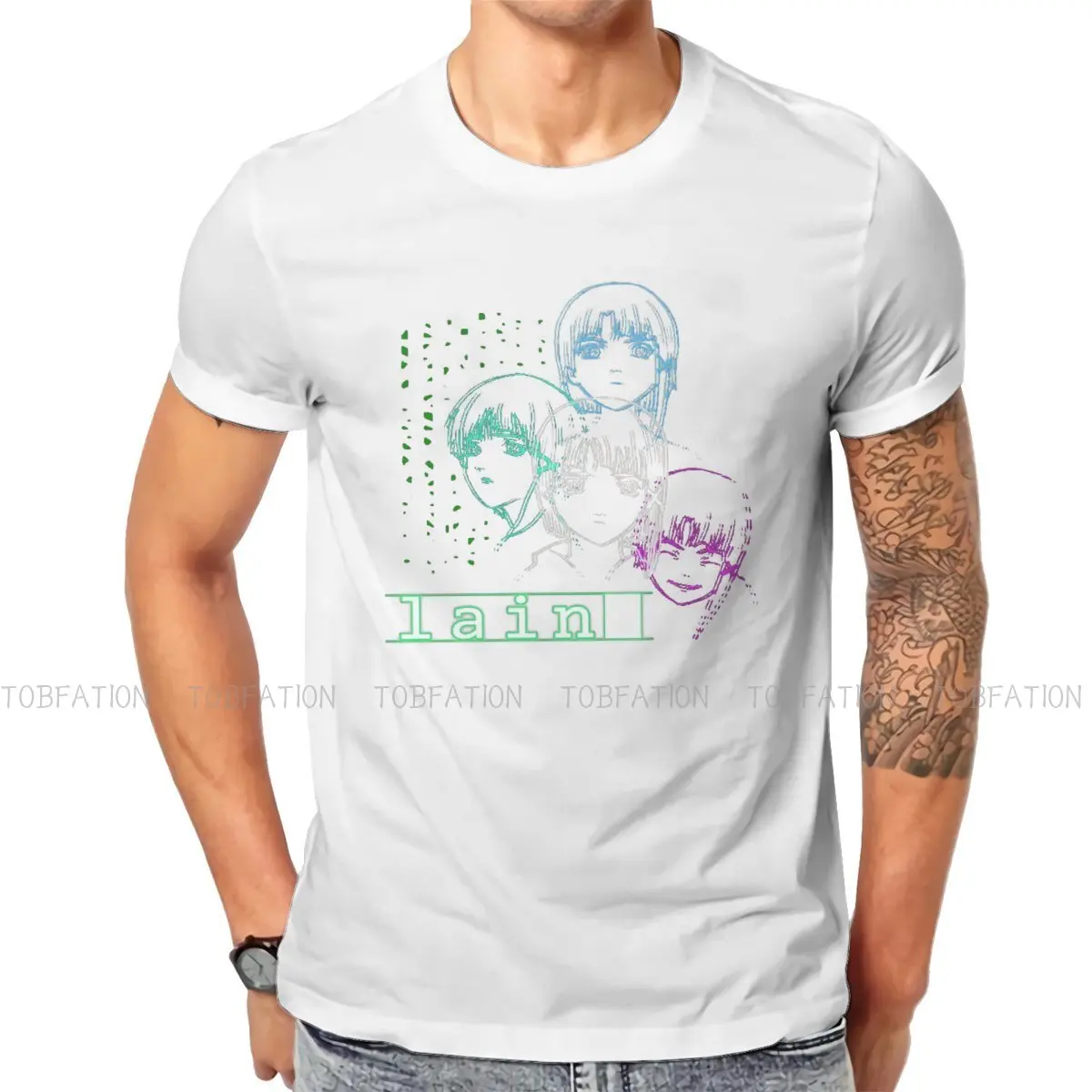 

Glitch Serial Animation Plot Japan 100% Cotton TShirts Lain Classic Print Homme T Shirt Funny Tops 6XL