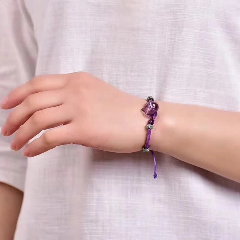 

Mysterious Noble Handmade Purple Natural Crystal Fox Bracelet Women Weaving DIY Accessories Rope Strand Hand Row Fashion Jewelry