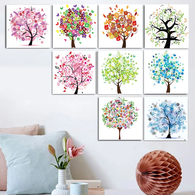 Картина на холсте цветы фотография сердце красочная мультяшная елка настенные