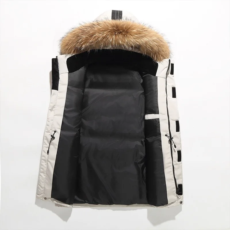 

90% down jacket men's winter outdoor tooling thick warm parka coat fur white duck down coat casual men's waterproof down jacket