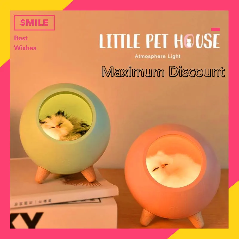 Дети лампы Симпатичные домик для кошек из ночной Светильник USB Перезаряжаемые