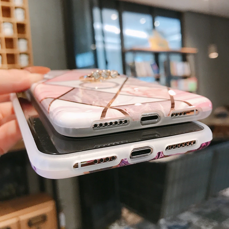 Геометрический мрамор чехол для телефона iPhone XR XS Max X 11 Pro крепление в виде кольца