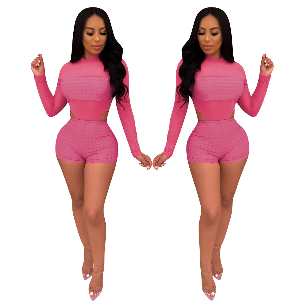 

444163 осень-зима, женский модный сексуальный облегающий спортивный боди с вырезами и шорты, комплект из двух предметов, Лидер продаж 2020