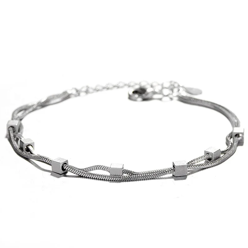 

Stereo hand drawing square bracelet women's simple art double layers of snake bone chain hand accessories wholesale