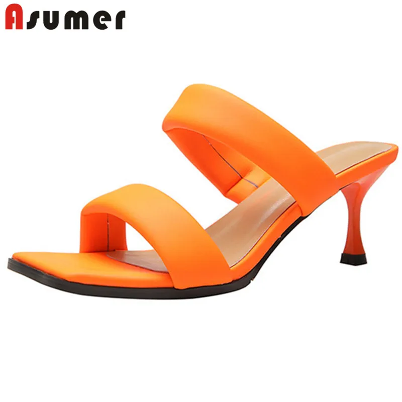 

Asumer 2021 Top Quality Slipper Women Shoes Sexy Thin High Heels Party Shoes Ladies Solid Colors Summer Slipper Women Shoes