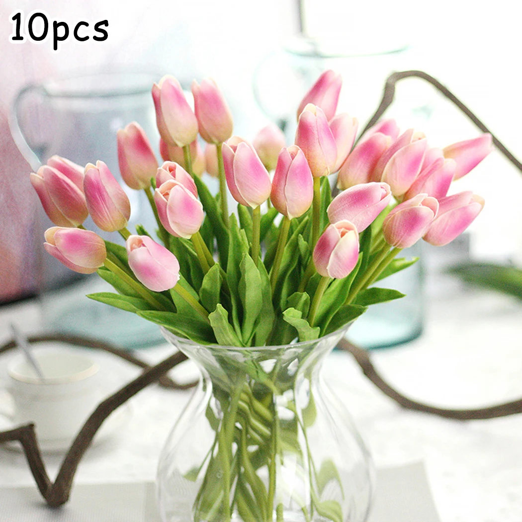

1pcs/10pcs Artificial Tulip Durable PU Mini Fake Tulips Flower Lifelike Home Room Wedding Party Decoration