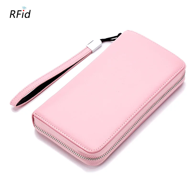 Pink Бренд GO-LUCK, натуральная кожа, RFID браслет, деловой бумажник-клатч, для мужчин, на молнии, держатель для кредитных карт, кошельки, кошелек для сотового телефона - Цвет: Pink