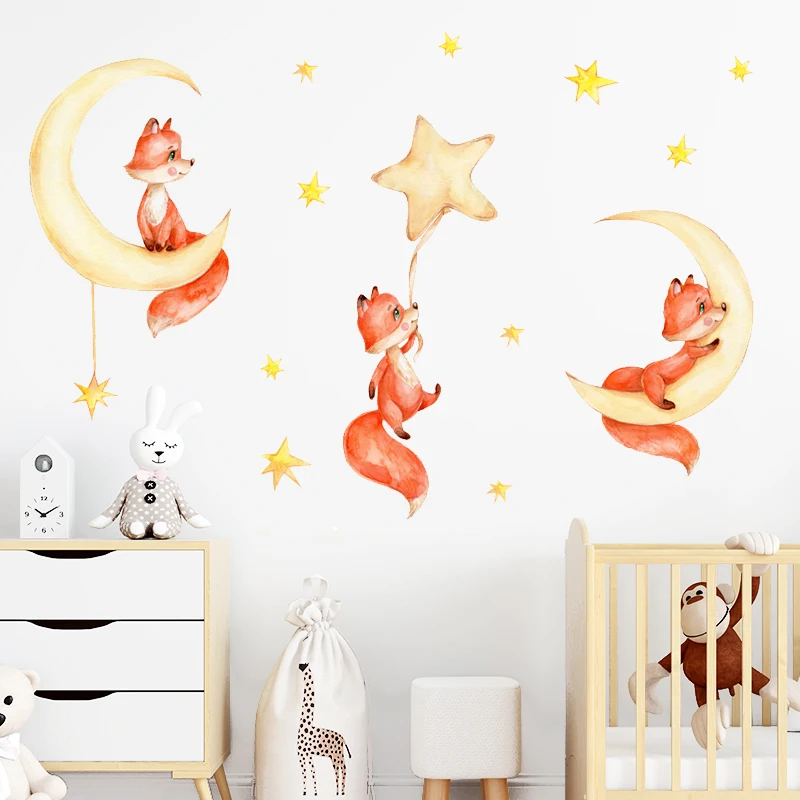 Мультяшные Лунные звезды Животные наклейки на стену для детской комнаты детская