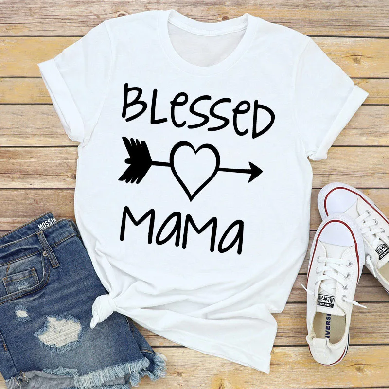 

Women Mom Life Blessed mama Print Short Sleeve Tshirt women Summer Tops Camisetas Mujer 90s Casual Tee Shirt Femme T-shirts