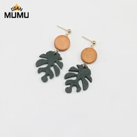 new wooden leaves clip earrings female korean green jewelry personality holiday style no pierced ear clip earrings ear jewelry