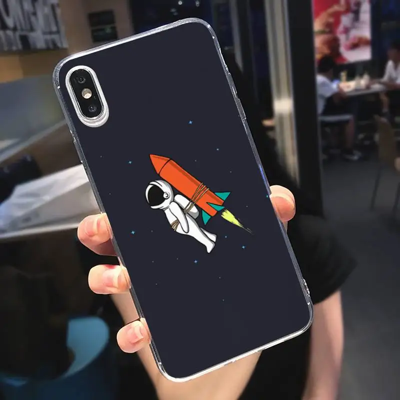 

Cartoon space astronaut universe Phone Case Transparent soft For iphone 5 5s 5c se 6 6s 7 8 11 12 plus mini x xs xr pro max