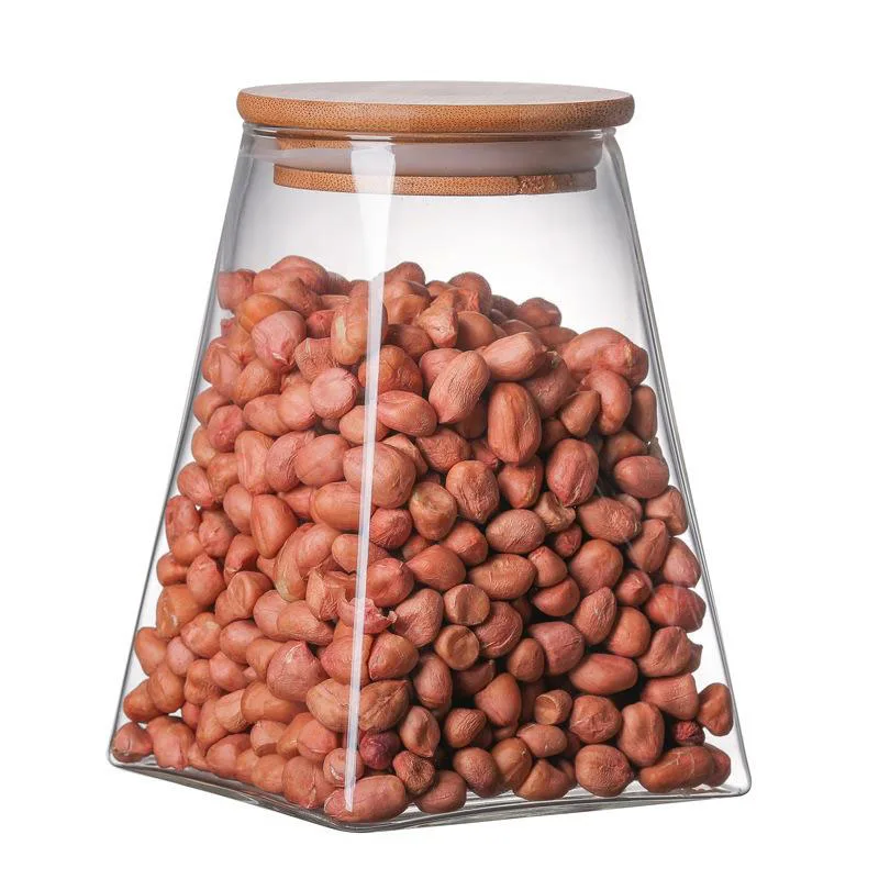 

Wood Lid Glass Airtight Canister Glass Bottle Coffee Storage Tank Tea Jar Sugar Organizer Container Kitchen Square Bottle