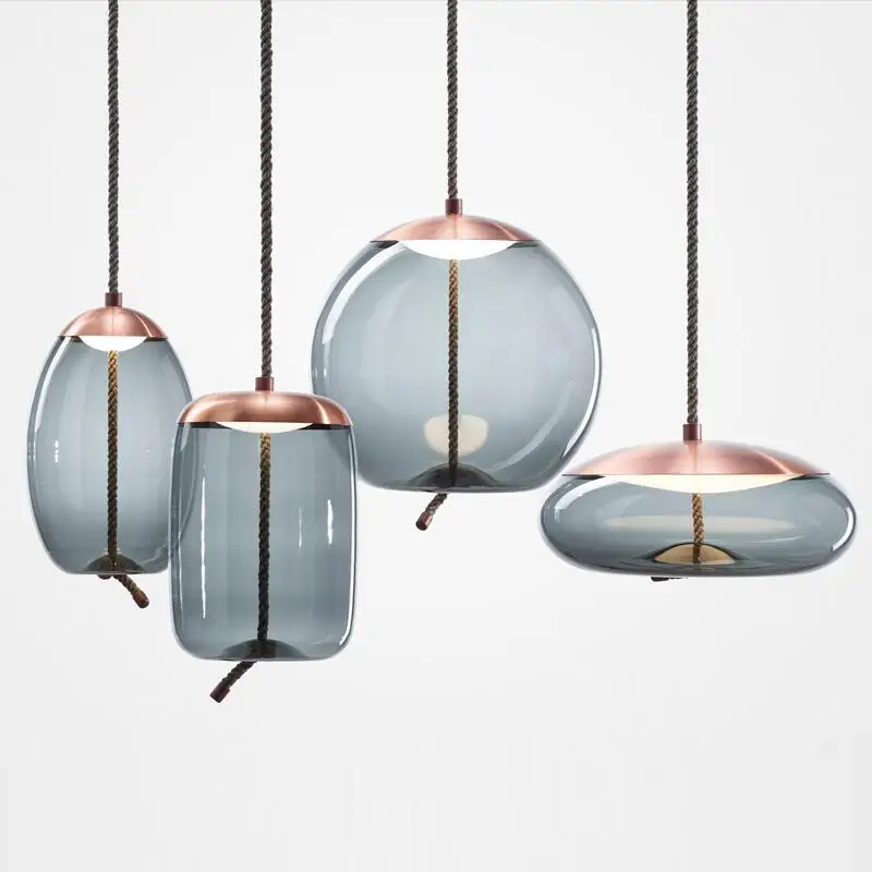 

Nordic Modern Hemp Rope Stained Glass Chandelier Restaurant Window Bar Bedside Bedroom Barber Lamps Pendant Lamp Hanging Lights