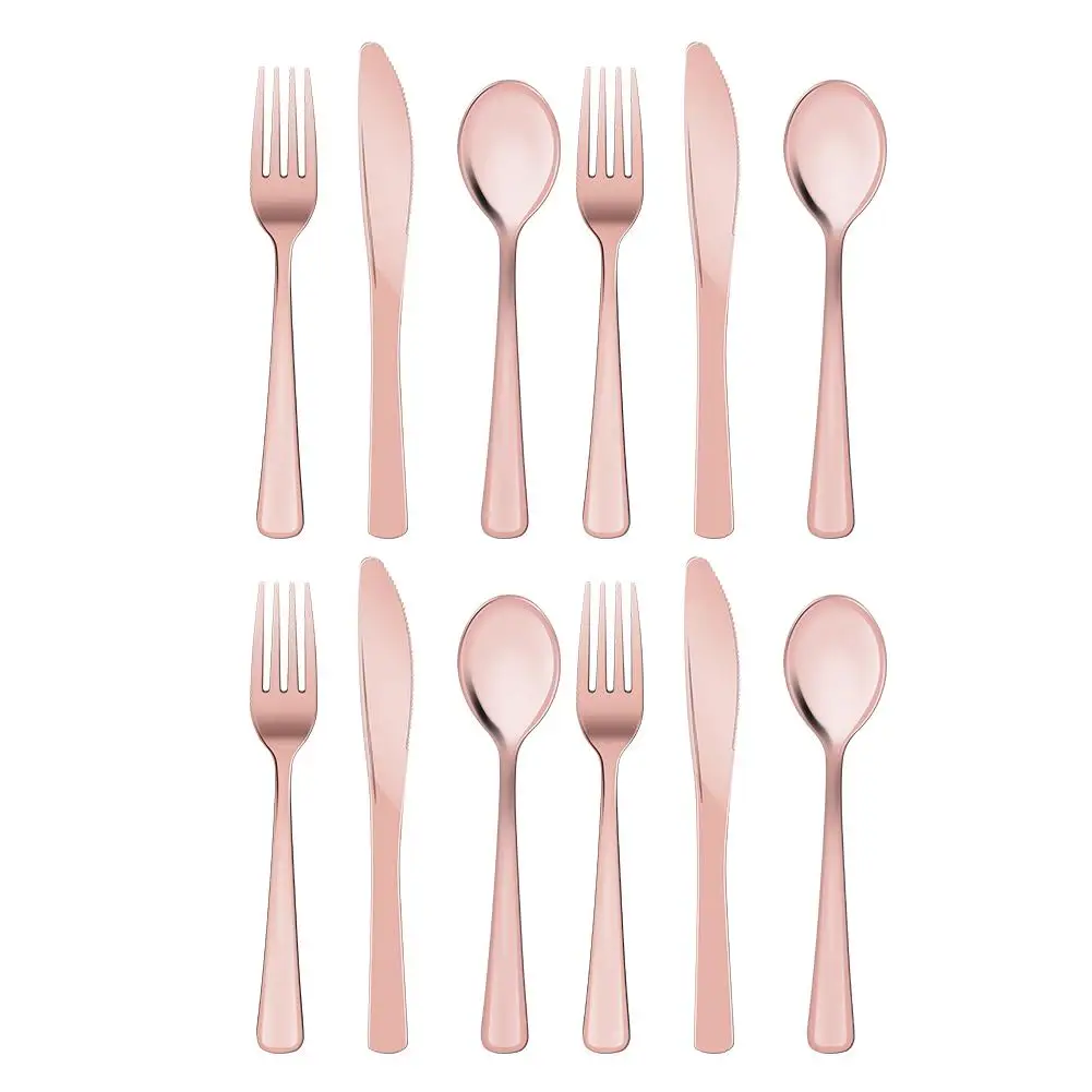 Rose Gold 12 шт./упак. столовые приборы с позолотой комплект Пластмассовые столовые приборы розовое цвета: золотистый, серебристый нож, ножевые изделия одноразовый нож жемчужная сумочка европейские Стиль - Цвет: Rose Gold