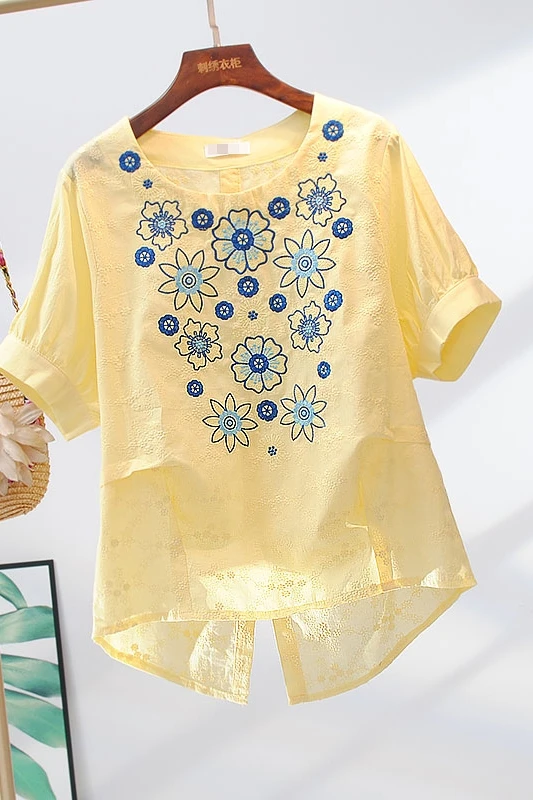 

VANOVICH Cotton Blouses and Tops Women's 2021 New Summer Short-sleeved Embroidery Ladies Blouses and Tops Casaul Women Clothing