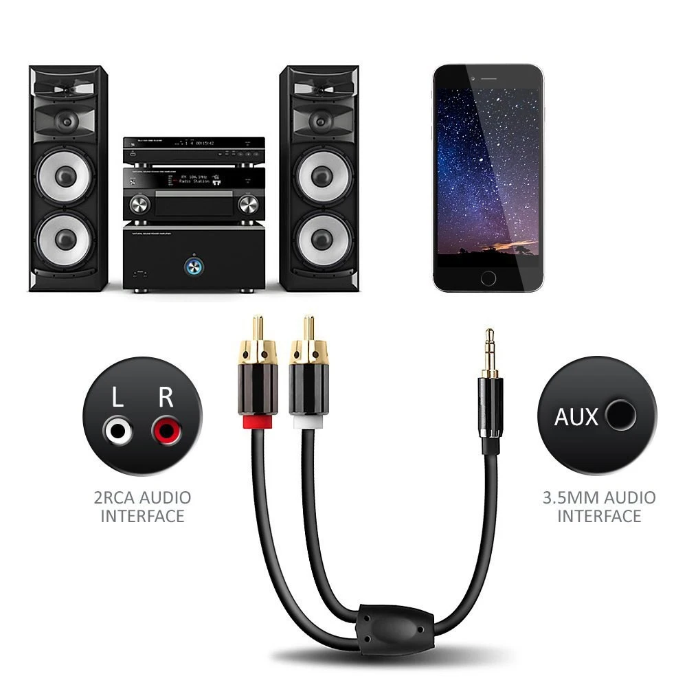 FDBRO кабель 2RCA к 3 5 аудио мм Jack Rca Aux 0 м 1 2 для телефона Edifer домашний кинотеатр DVD