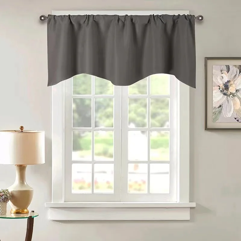 

Grey Beige Curtain Waved Valance Rod Pocket Blackout Multi Color Drapes Short Curtains Tie Up For Small Window Kitchen Cafe