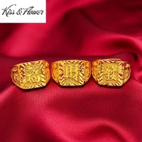 kissflower ri68 fine jewelry wholesale fashion man boy birthday wedding vintage gift fu cai fa wide 24kt gold resizable ring