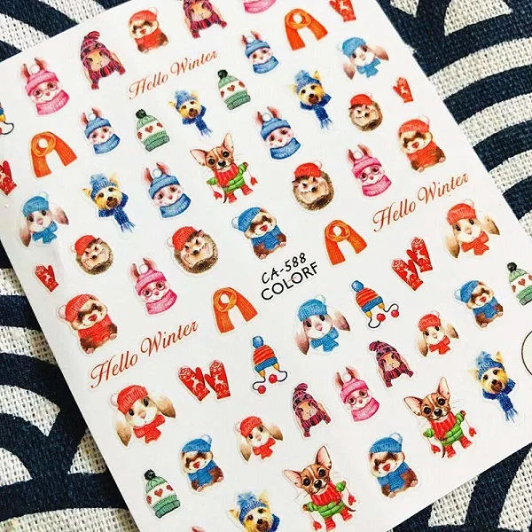 CA серия рождественские кошки Пингвин серия CA-588-589-593 стикеры 3D на ногти nail Art Наклейка шаблон diy Инструменты для ногтей украшения - Цвет: CA-588