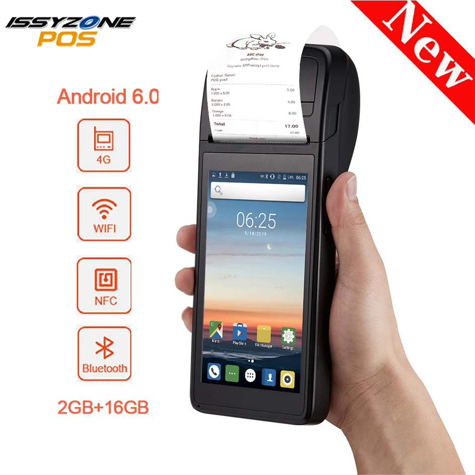 IssyzonePOS Android 6,0 PDA Themal чековый принтер ручной pos-терминал Bluetooth 4,0 Wifi 3g 1 Вт динамик камера мобильный платеж
