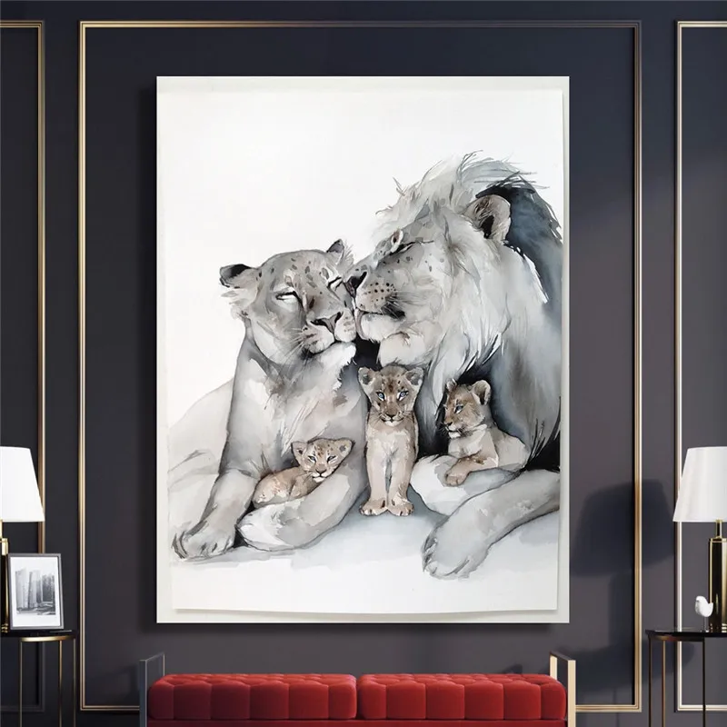 

Modular Canvas Home Decor Happy Lion Family Prints Painting Cartoon Poster Modern Wall Art Pictures For Living Room No Framed