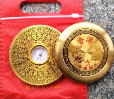 

Feng shui Chinese Ancient Wood Square Luopan Compass Metal Surface "Luo Jing yi" Elaborate Luo Pan