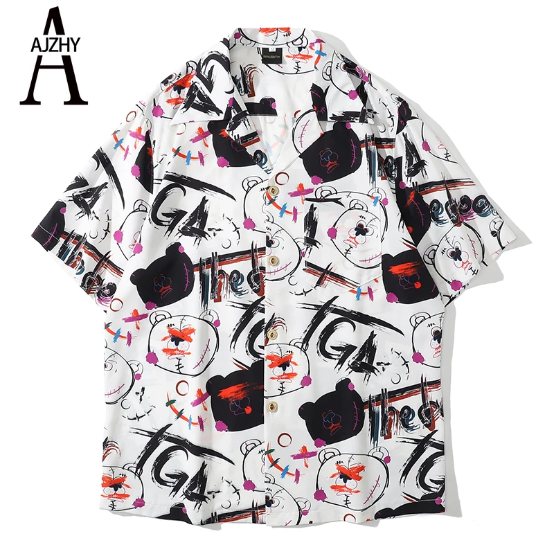 

Graffiti Print Casual Hip Hop Shirts for Men Summer Hawaiian Shirt Short Sleeve Streetwear Japanese Fashion Harajuku Shirt Mens