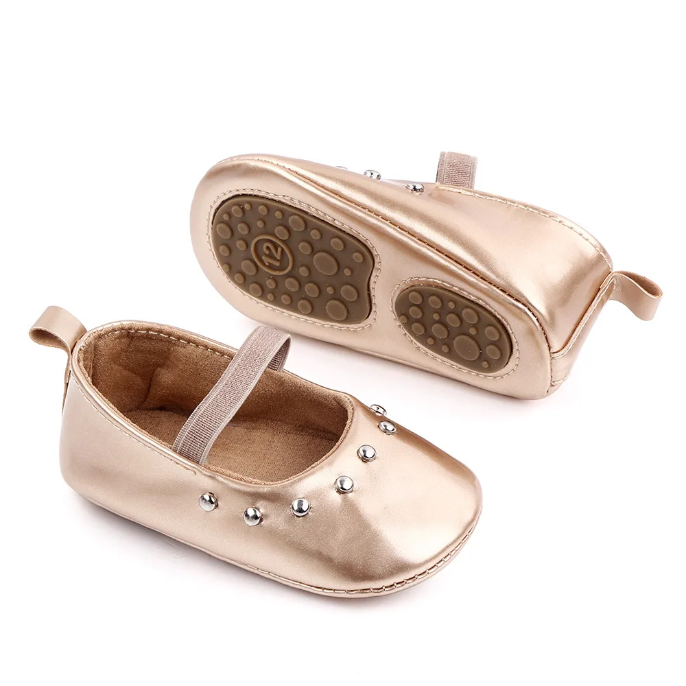 

Baby Princess Shoes Soft Leather First Walkers Toddler Fashion Rivet Flats Infant Moccasins Prewalkers for Baby Girls 0-18M