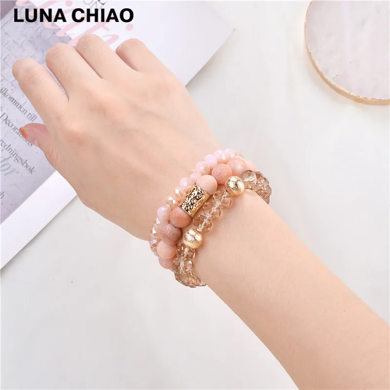A0836PK LUNA CHIAO модный растягивающийся Комплект браслетов из 6 цветов с кристаллами и бусинами - Окраска металла: A0836PK