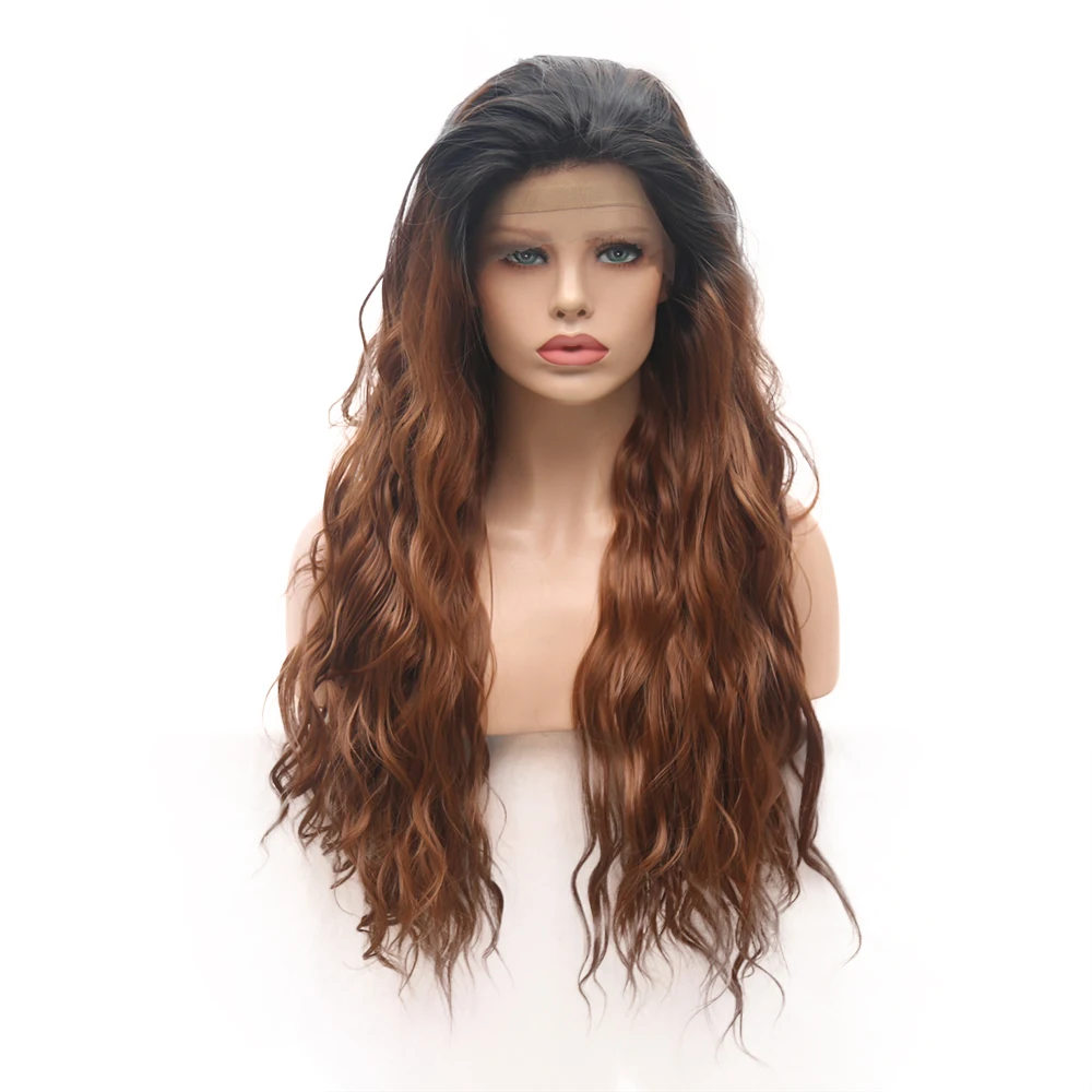 Парик AIMEYA из каштановых синтетических волос с эффектом деграде темными корнями