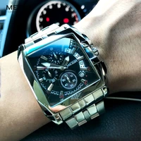 megir hot fashion mens business quartz watches luxury stainless steel wristwatch for man luminous three eyes watch for male2018