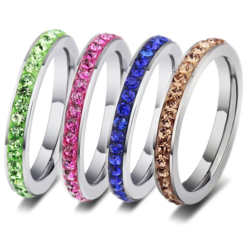

AsJerlya Classic Wedding Women Ring Simple Finger Rings With Middle Paved Crystal Understated Delicate Female Engagement Jewelry