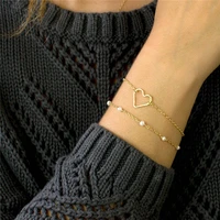 tiny natural pearl bracelet 14k gold filled handmade jewelry boho heart charms bracelets vintage minimalism bracelet for women