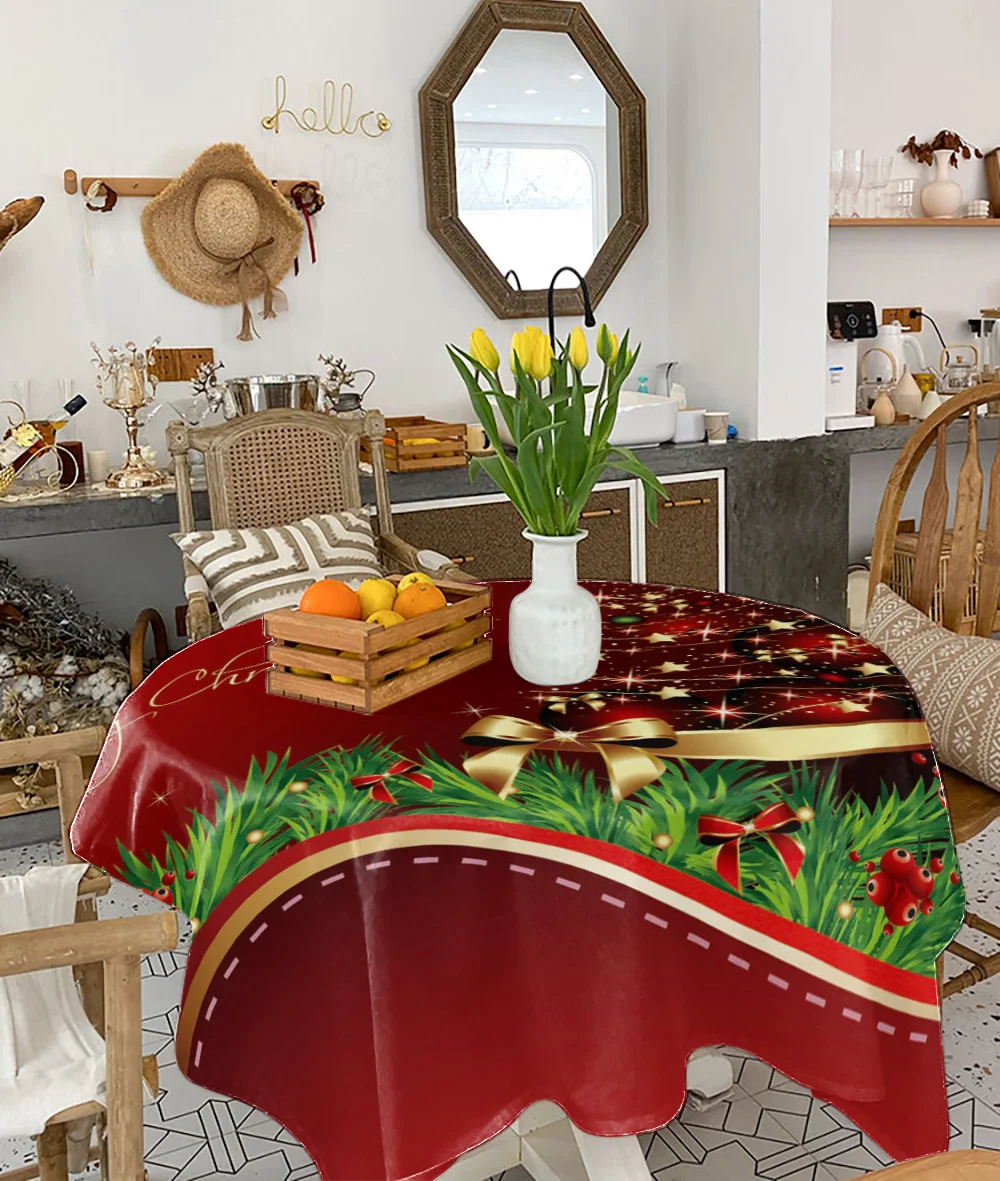 Merry Christmas Tree Waterproof Tablecloth Rectangular Wedding Table Decor Dinning Cover | Дом и сад