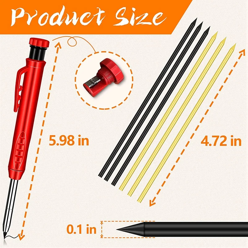 

Solid Carpenter Pencils with 18 Refills, Woodworking Tools Solid Deep Hole Pen Marking Tool for Woodworking Architects