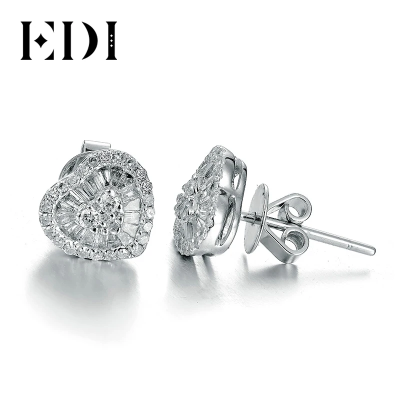 Женские серьги гвоздики с изумрудами EDI роскошные из белого золота 14 к 585 пробы в