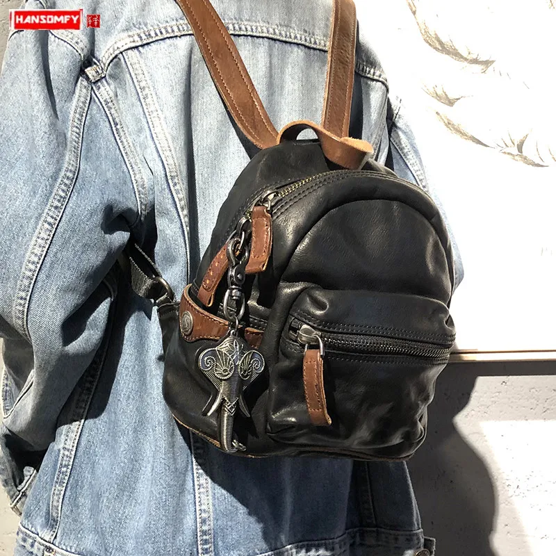 Рюкзак женский из натуральной кожи в стиле ретро простая маленькая сумка на