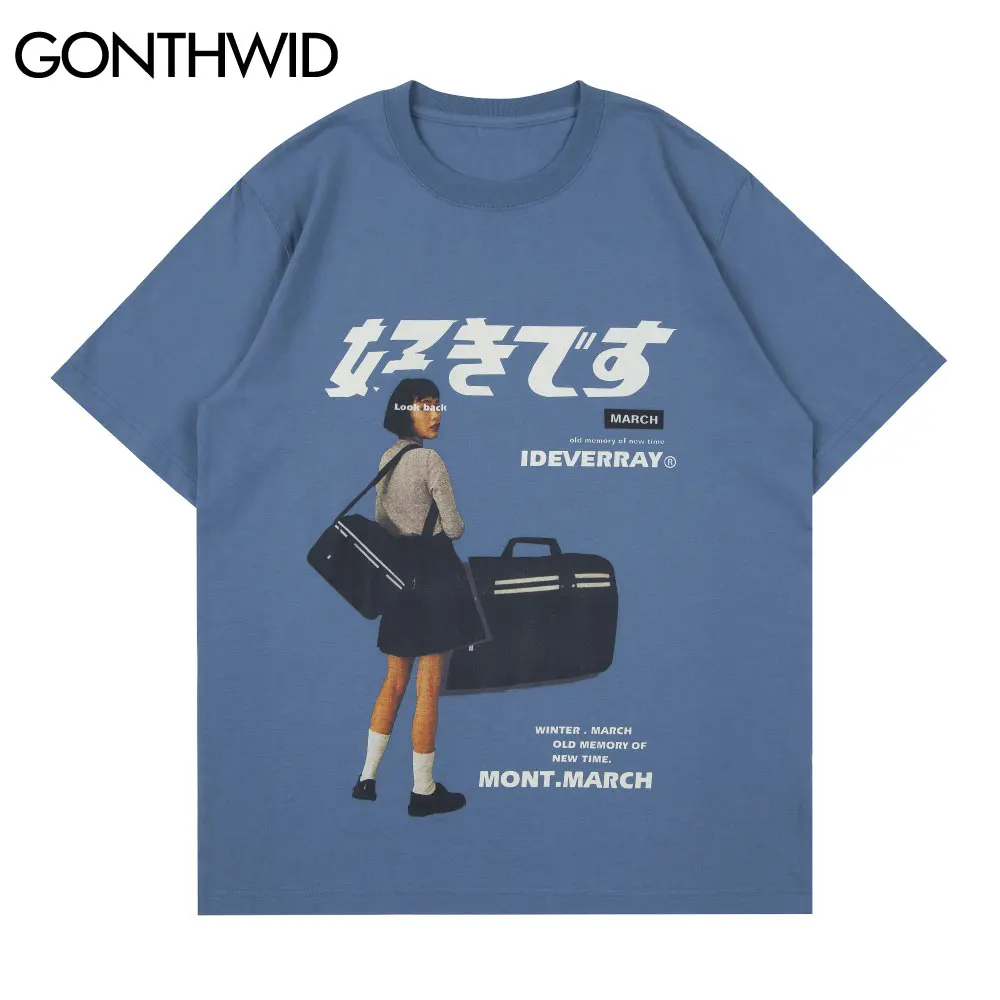 GONTHWID-camisetas de manga corta para hombre y mujer, ropa de calle Harajuku con estampado de póster de chica Vintage, camisetas informales de algodón holgadas de Hip Hop, Tops