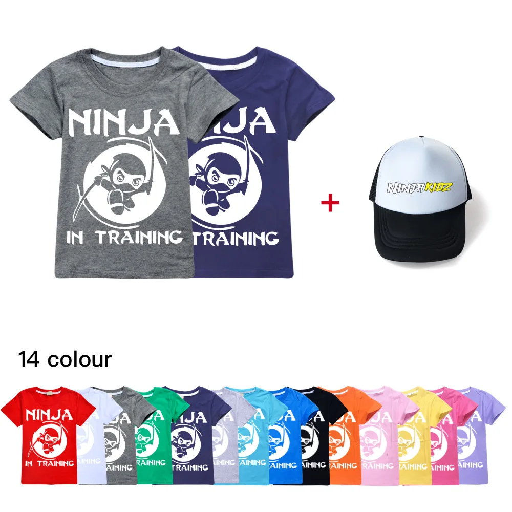 

Детская одежда Ninja Kidz B, хлопковые спортивные костюмы, детские футболки и шапки, комплект с мультяшным рисунком, одежда для мальчиков и девочек-подростков