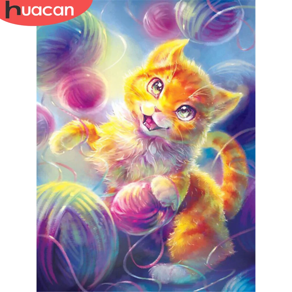 

HUACAN 5D DIY Diamond Painting Cat Full Drill Square Diamond Embroidery Animal Diamond Mosaic Cross Stitch Handmade Gift