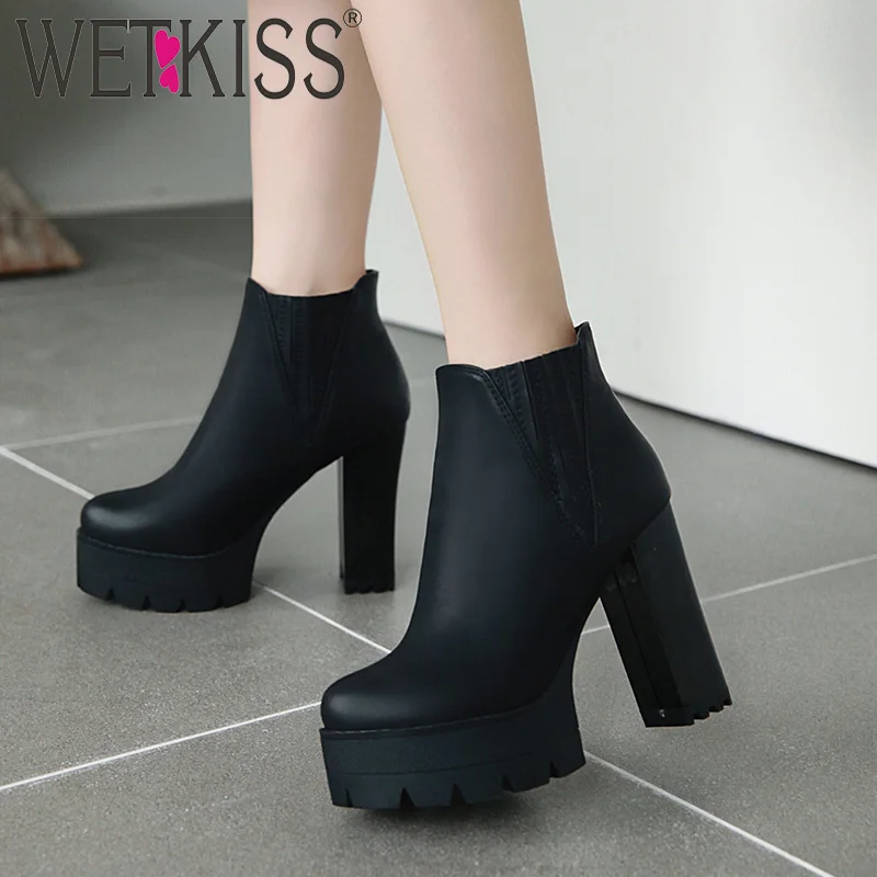 WETKISS/эластичные женские ботильоны на высоком толстом каблуке обувь