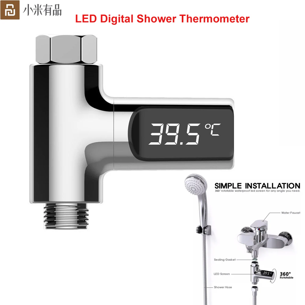 

Youpin LED Display Home Water Shower Thermometer Flow Self-Generating Electricity Water Temperture Meter Monitor For Baby