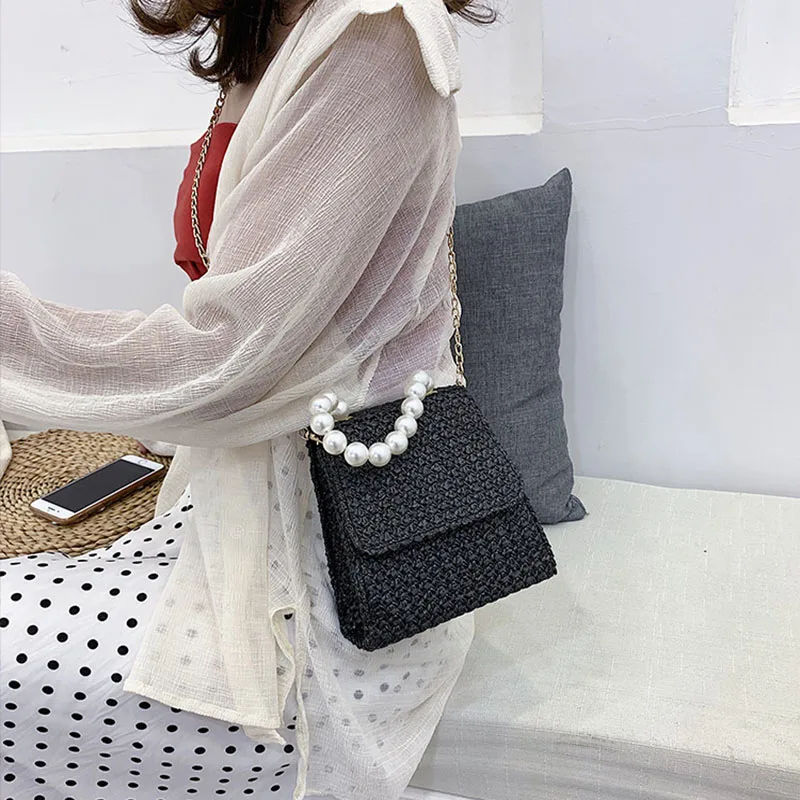 Новинка лета 2020 ручная работа соломенная плетеная сумка-мессенджер с жемчужной