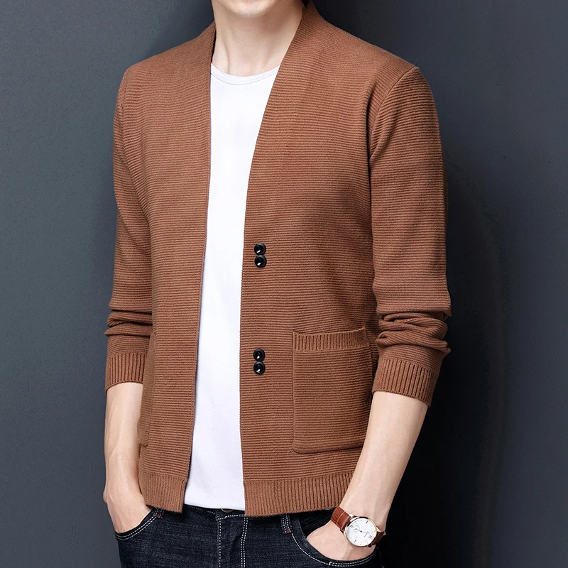 

Spring autumn The New men's brand fashion business casual solid color V-neck knitted cardigan sweater men cardigan coats/S-3XL